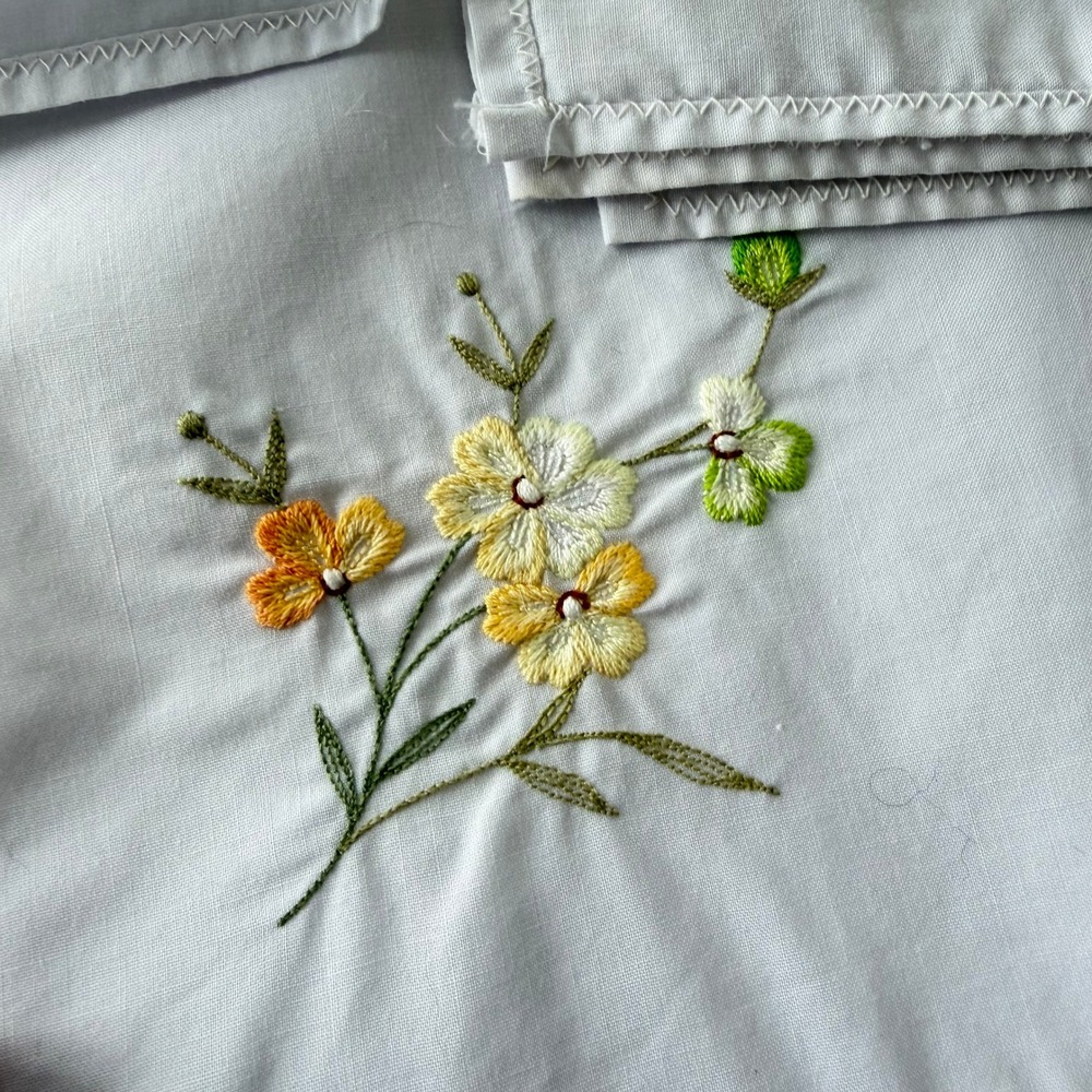 Vintage White Cotton Handkerchief Set 4pc Yellow Orange Floral Embroidered 15in - Picture 5 of 8